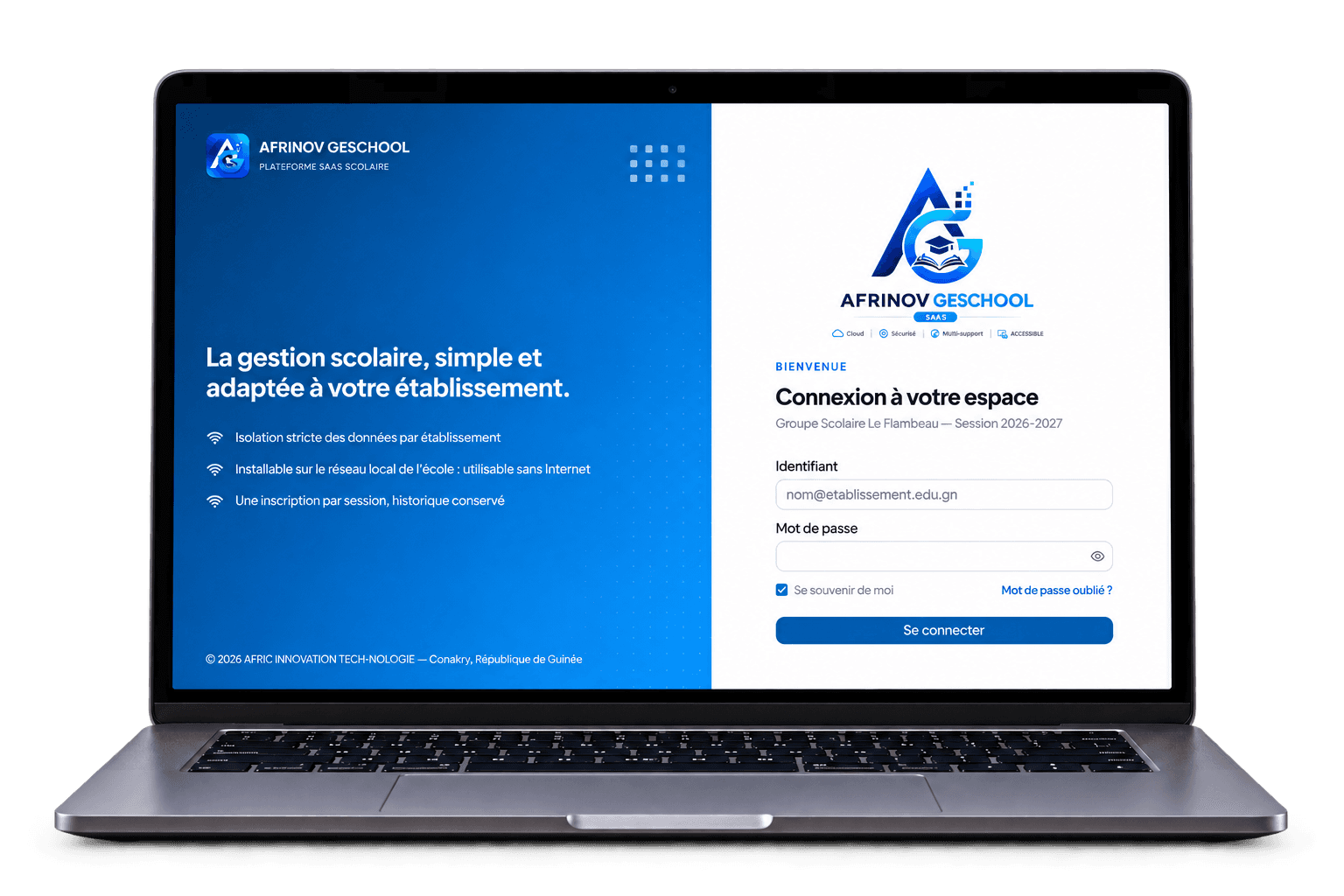 Écran de connexion sécurisé de GESCHOOL